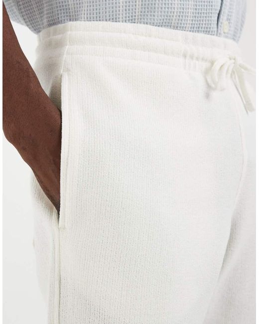 Mango White Cotton Rich Textured Knit Shorts for men