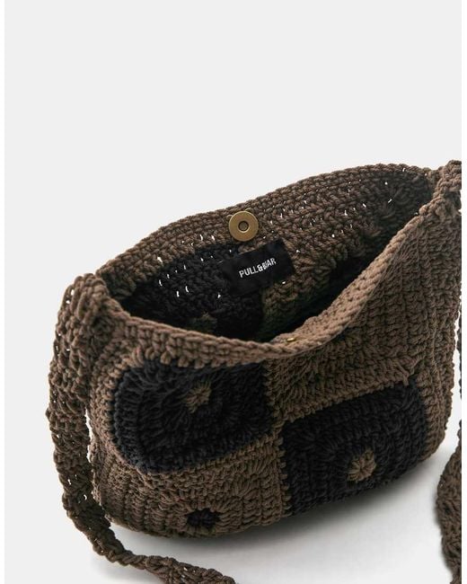 Pull&Bear Black Crochet Crossbody Bag for men