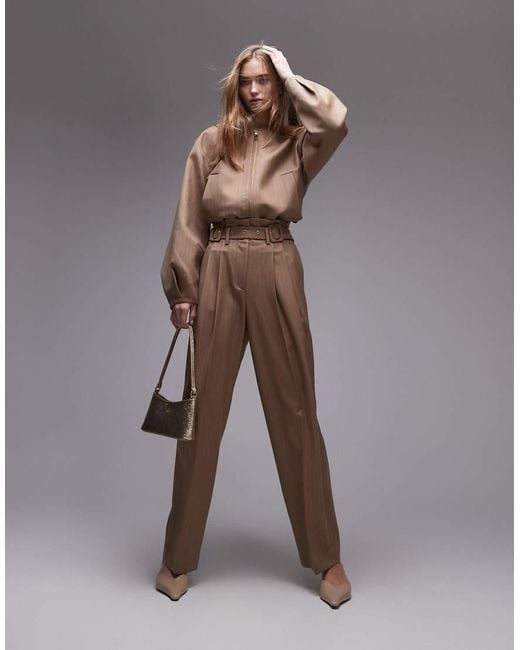 & Other Stories Broek Met Riem En Strepen, Deel Van Co-Ord Set in het Brown