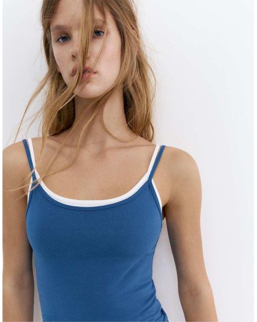 Pull&Bear Blue Double-Layer Strappy Top