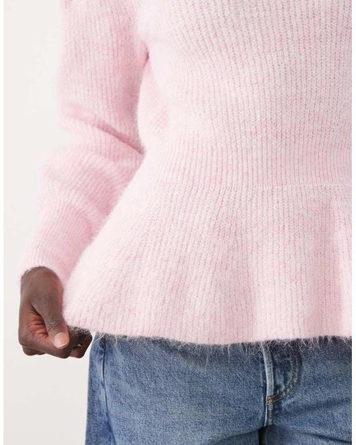 Vila Pink Peplum Hem Rib Knitted Jumper