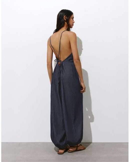 Pull&Bear Blue Long Sarouel Jumpsuit With Straps
