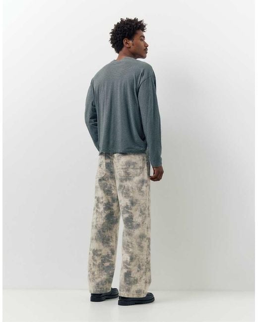 Pull&Bear Gray Printed Wide-leg Jeans for men