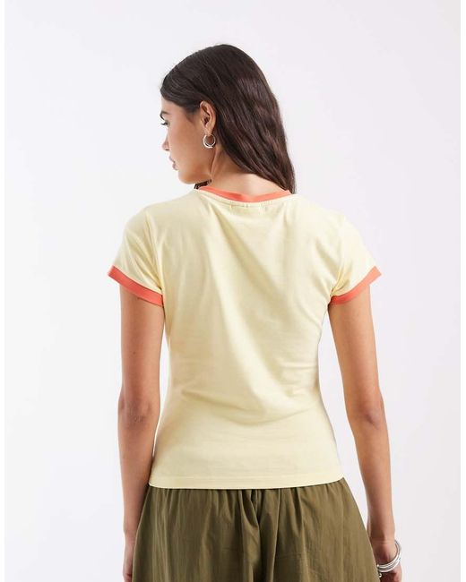 ASOS Natural Disney Ringer Baby Tee With Mickey Mouse Puff Print