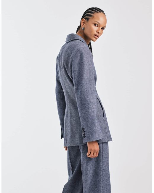 & Other Stories Blue Wool Blend Blazer With Asymmetric Cinch Waist