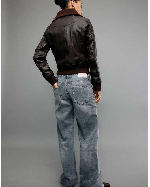 Stradivarius Gray Ribbed Leather Jacket