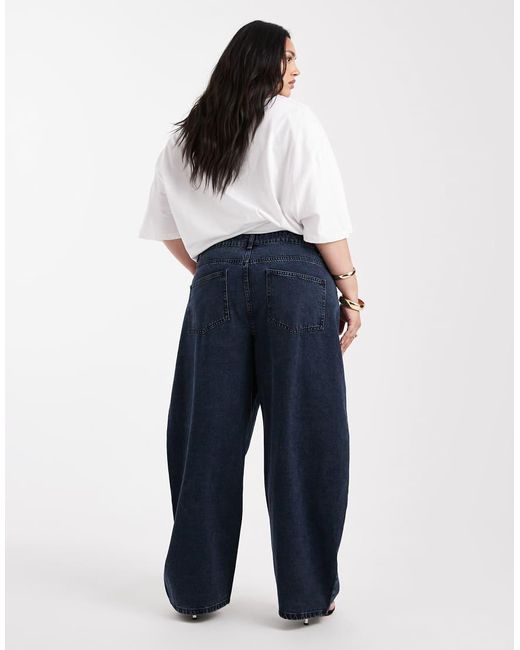 ASOS Blue Asos Design Curve High Waisted Barrel Leg Jeans