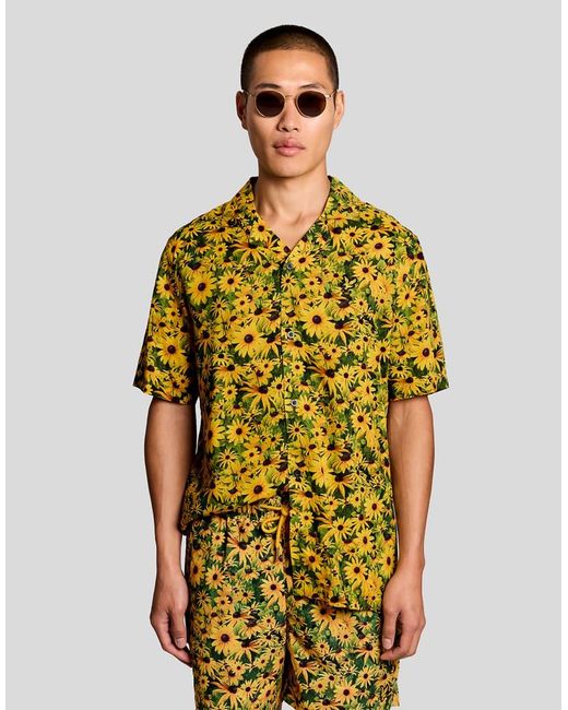 Lyle & Scott Green Floral Graphic Resort Shirt for men