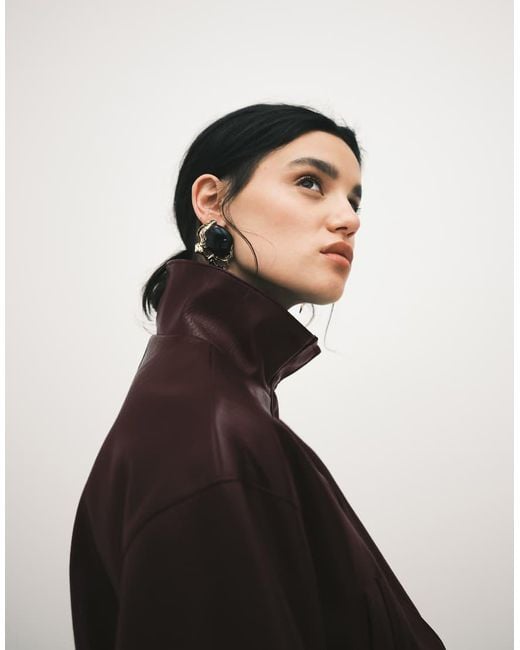 ASOS Red Drop Waist Cinched Leather Look Jacket