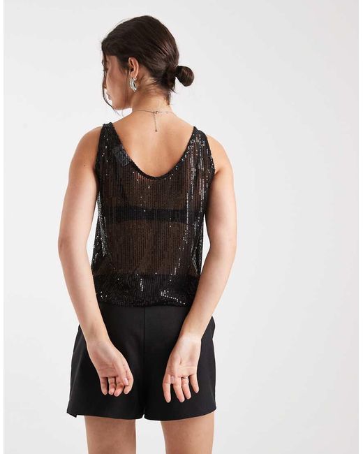 Pieces Black Sheer Sequin Cami Top