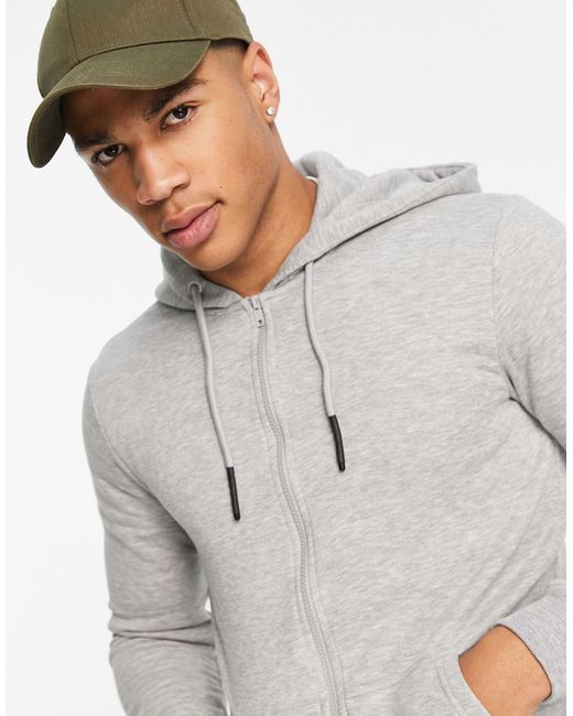 Only & Sons Gray Zip Through Hoodie for men