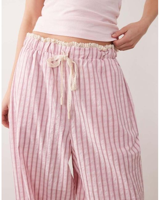ASOS Pink Textured Pyjama Pants With Lace Waistband Trim
