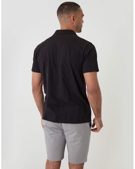 Threadbare Black Textured Cotton Polo Shirt for men