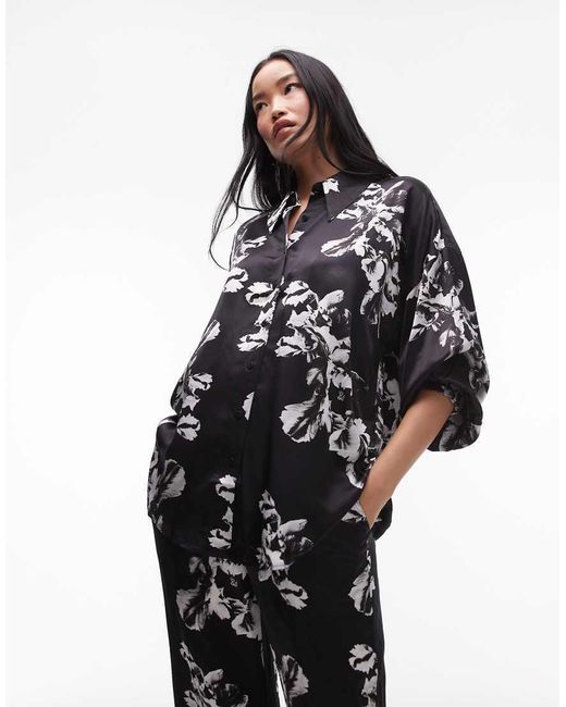AllSaints Black Charli Satin Shirt Co-Ord