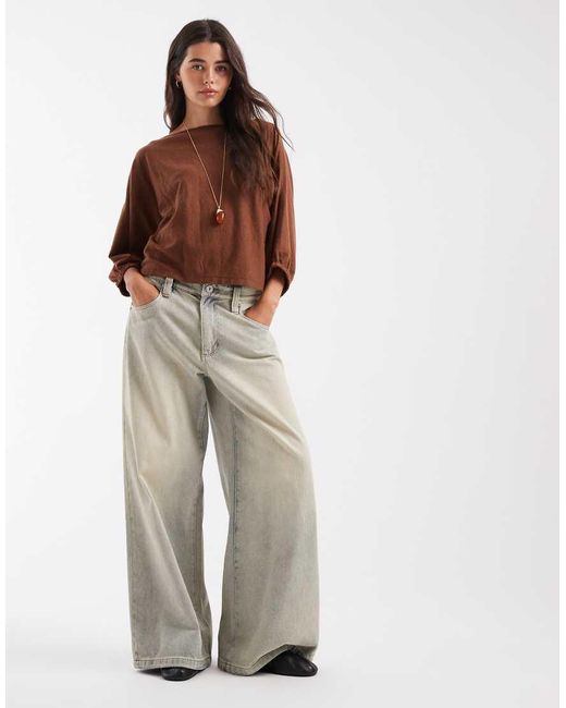 ASOS Brown Asos Deisgn Knitted Oversized Jumper With Blousib Sleeves