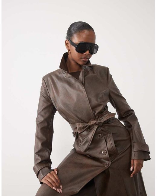 Bardot Natural Faux Leather Longline Belted Trench Coat