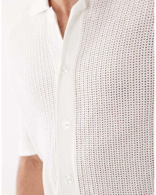 SELECTED White Textured Knitted Short Sleeve Shirt for men