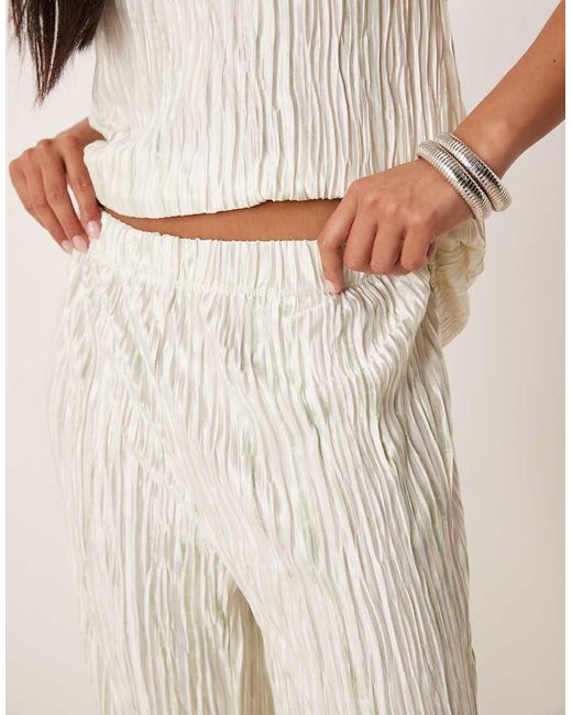 Vila Natural High Waist Plisse Wide Leg Trouser Co-ord