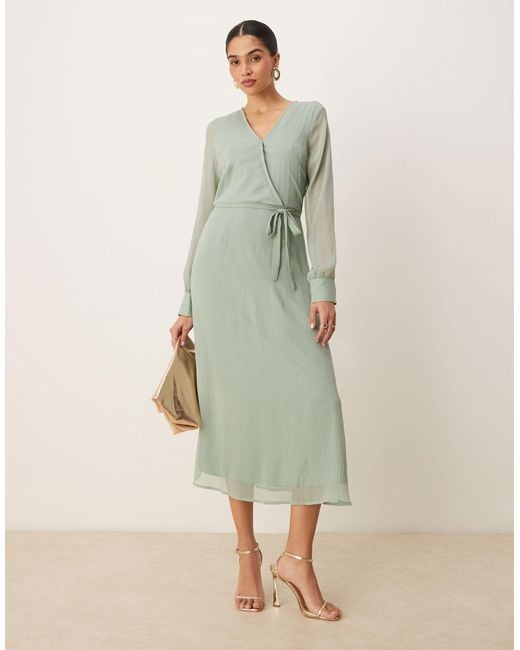 Vila Longsleeve V-neck Midi Dress in Green | Lyst Vila Longsleeve V-neck Midi Dress in Green | Lyst