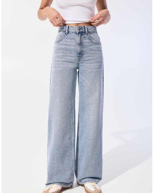 Pull&Bear Jeans Met Wijde Pijpen En Hoge Taille in het Blue