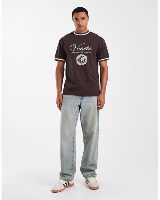 ASOS Gray Relaxed T-shirt With Tipping Detail And Embroidered Graphic for men