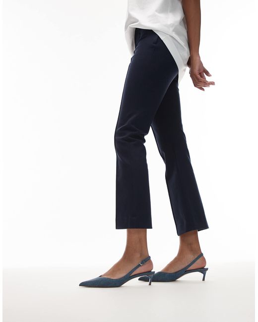Mango Blue Denim Sling Back Kitten Heel