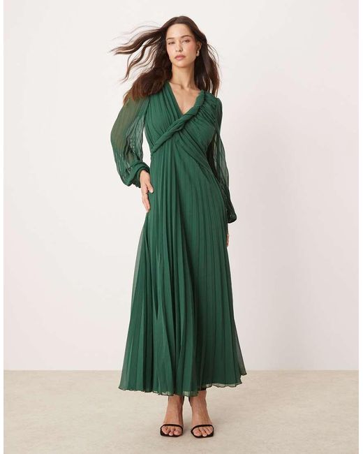 Vestito Midi A Portafoglio Verde Bosco A Pieghe Con Dettaglio Attorcigliato di ASOS in Green