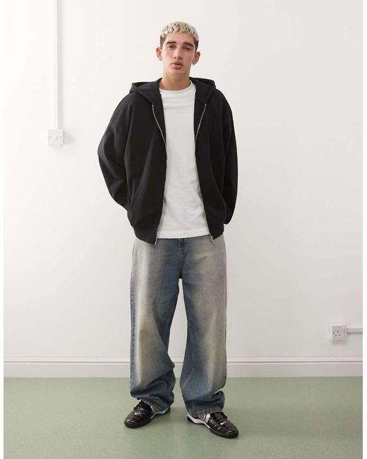 Collusion Black Zip Through Hoodie for men