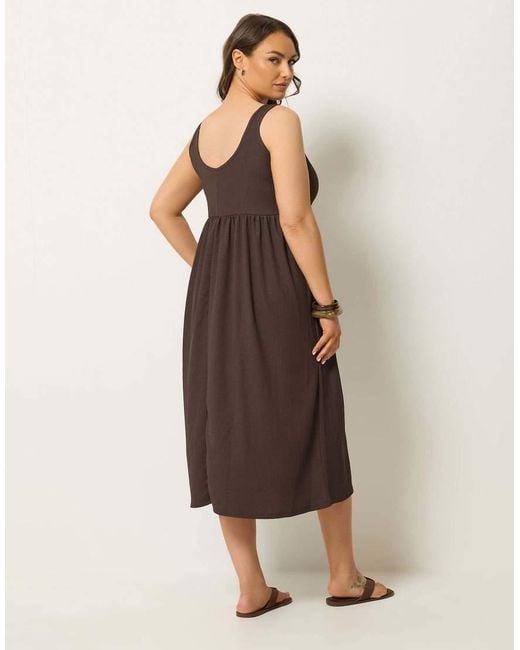 Yours Clothing Brown Crinkle Midi Dress