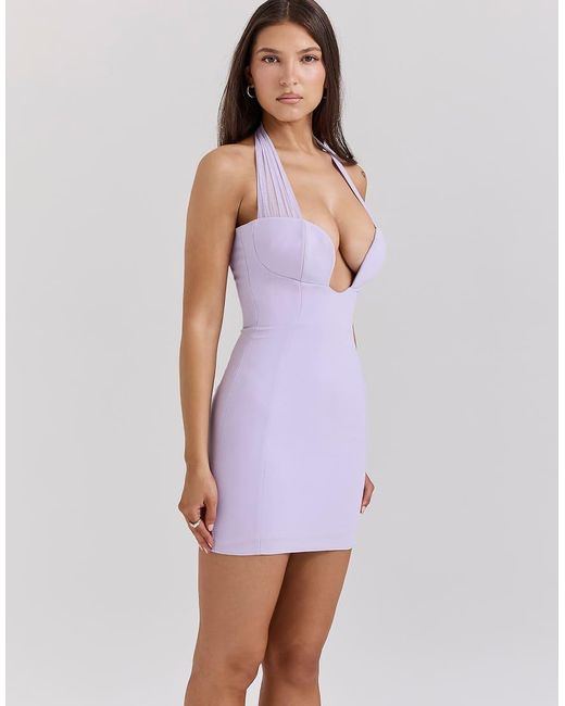 House Of Cb Purple Alyssa Crepe Plunge Mini Dress