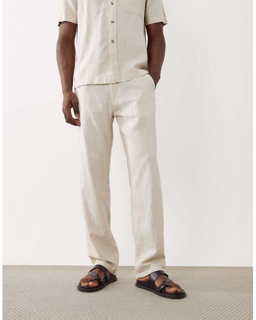 ASOS Natural Co-ord Straight Linen Blend Trousers for men