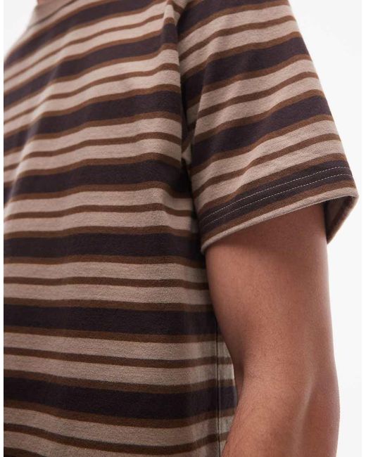 DOUBLE A by WOOD WOOD Brown Easton Stripe T-shirt for men