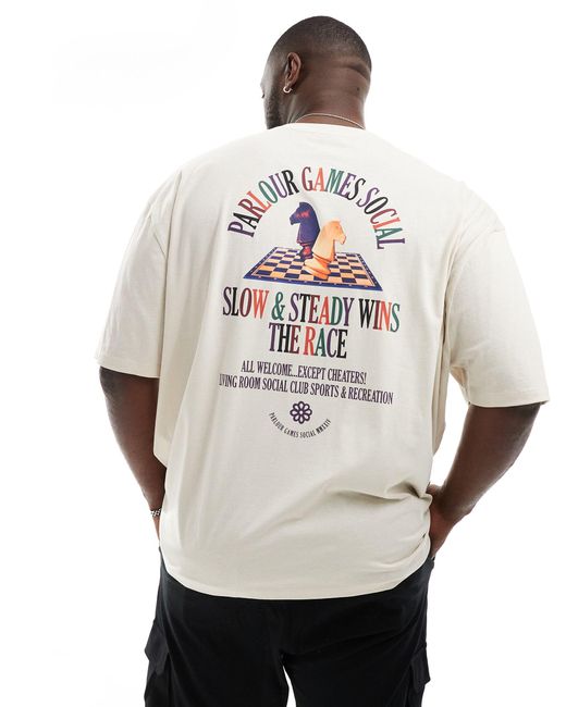 Camiseta extragrande con estampado ASOS de hombre de color Natural
