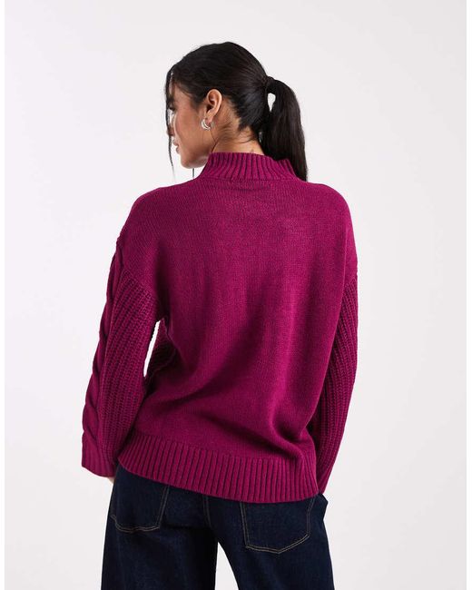 Wednesday's Girl Red Wednesdays Girl Cable Knit High Neck Jumper