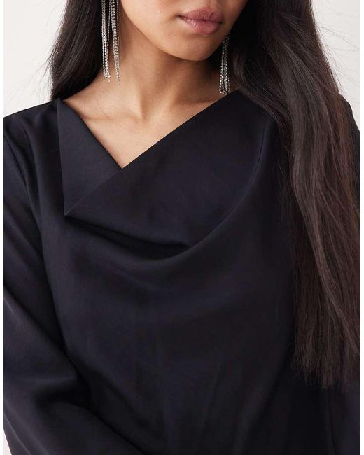 Mango Blue Draped Neck Long Sleeve Maxi Dress