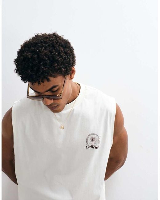ASOS White Oversized Tank With Palm Graphic for men