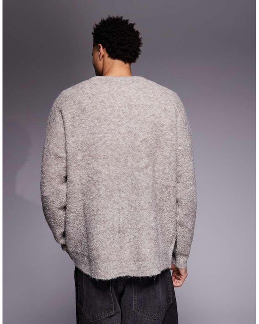 ASOS Gray Oversized Knitted Boucle Crew Neck Jumper for men