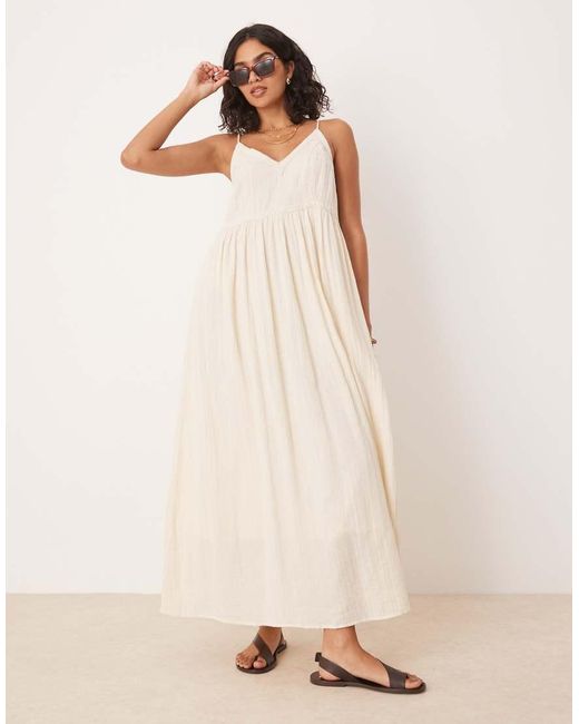 Vestido Midi Color Crema De Tirantes De Estilo Boho Para Festivales Con Ribete De Croché De -Blanco Y.A.S de color Natural