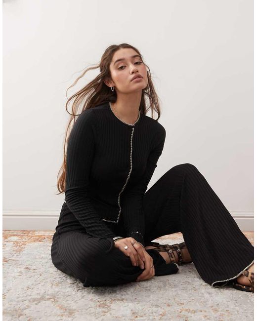 Miss Selfridge Black Blanket Stitch Jersey Cardigan