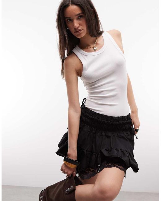 Reclaimed Vintage White Western Cowgirl Mini Skirt With Lace Hem