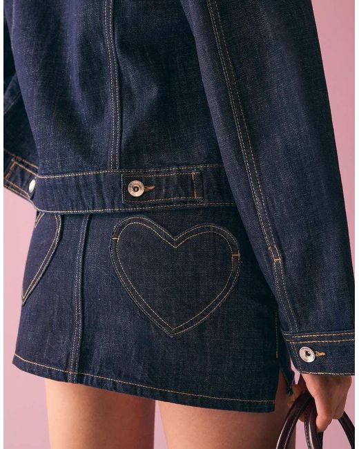 Bershka Embroidered Mini Denim Skirt