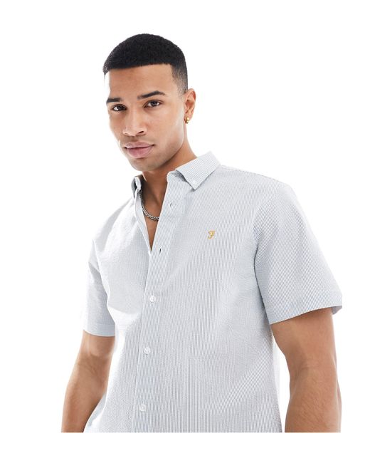 Farah White Cotton Stripe Seersucker Shirt for men