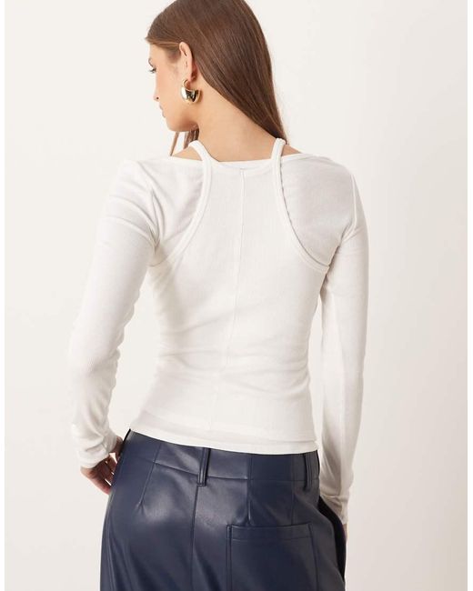 Mango White Overlay Detail Long Sleeve Top