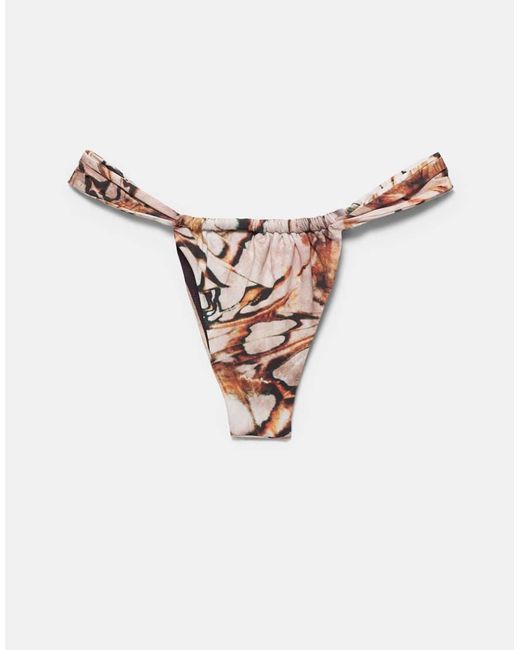 Pull&Bear White Gathered Butterfly Print Bikini Bottoms