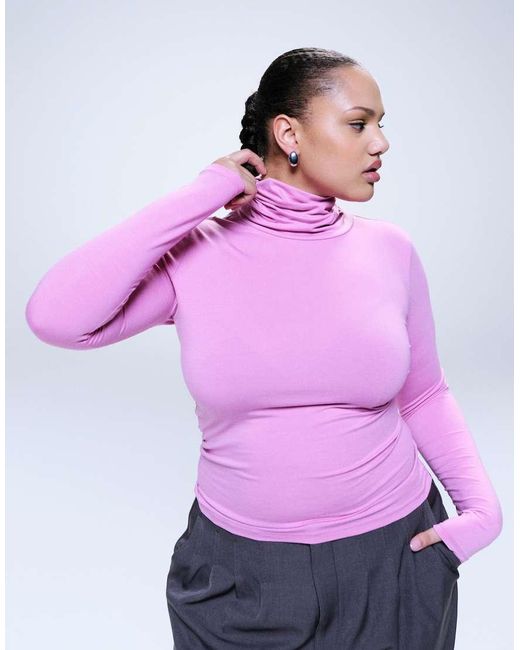 ASOS Pink Asos Design Curve Peached Feel Roll Neck Second Skin Top
