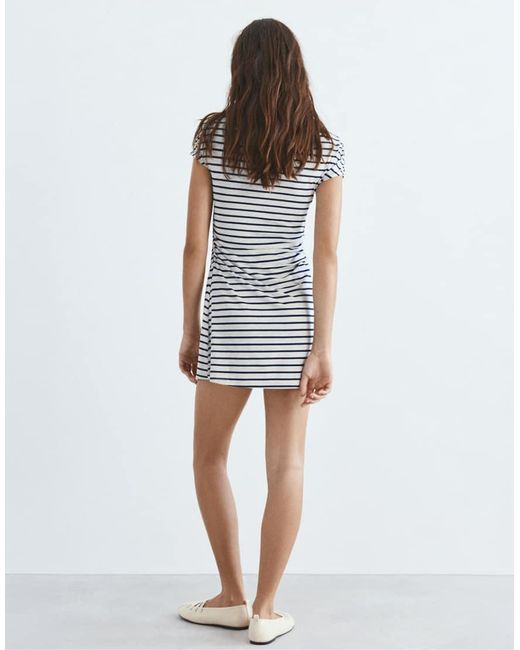 Pull&Bear White Asymmetric Striped Dress