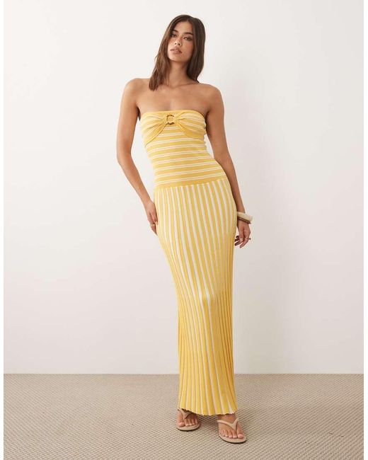 4th & Reckless Green Knitted Bandeau Resin Ring Drop Waist Pleat Hem Maxi Beach Dress