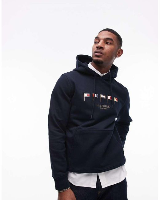 Felpa Con Cappuccio E Logo A Bandiera Multi di Tommy Hilfiger in Blue da Uomo