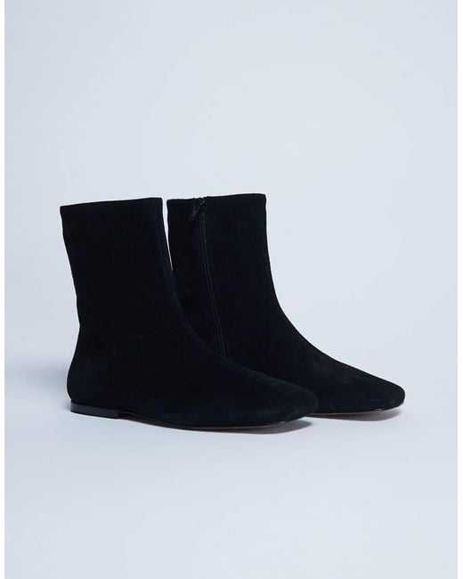 TOPSHOP Blue Peri Real Suede Flat Square Toe Boot