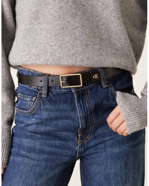 Calvin Klein Blue 100% Leather 25mm Pebbke Buckle Belt